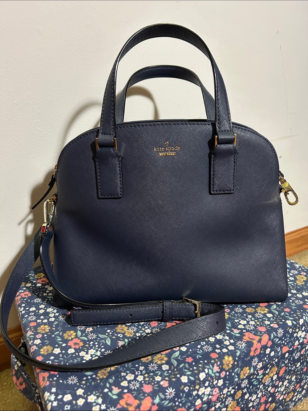 kate spade navy leather dome satchel